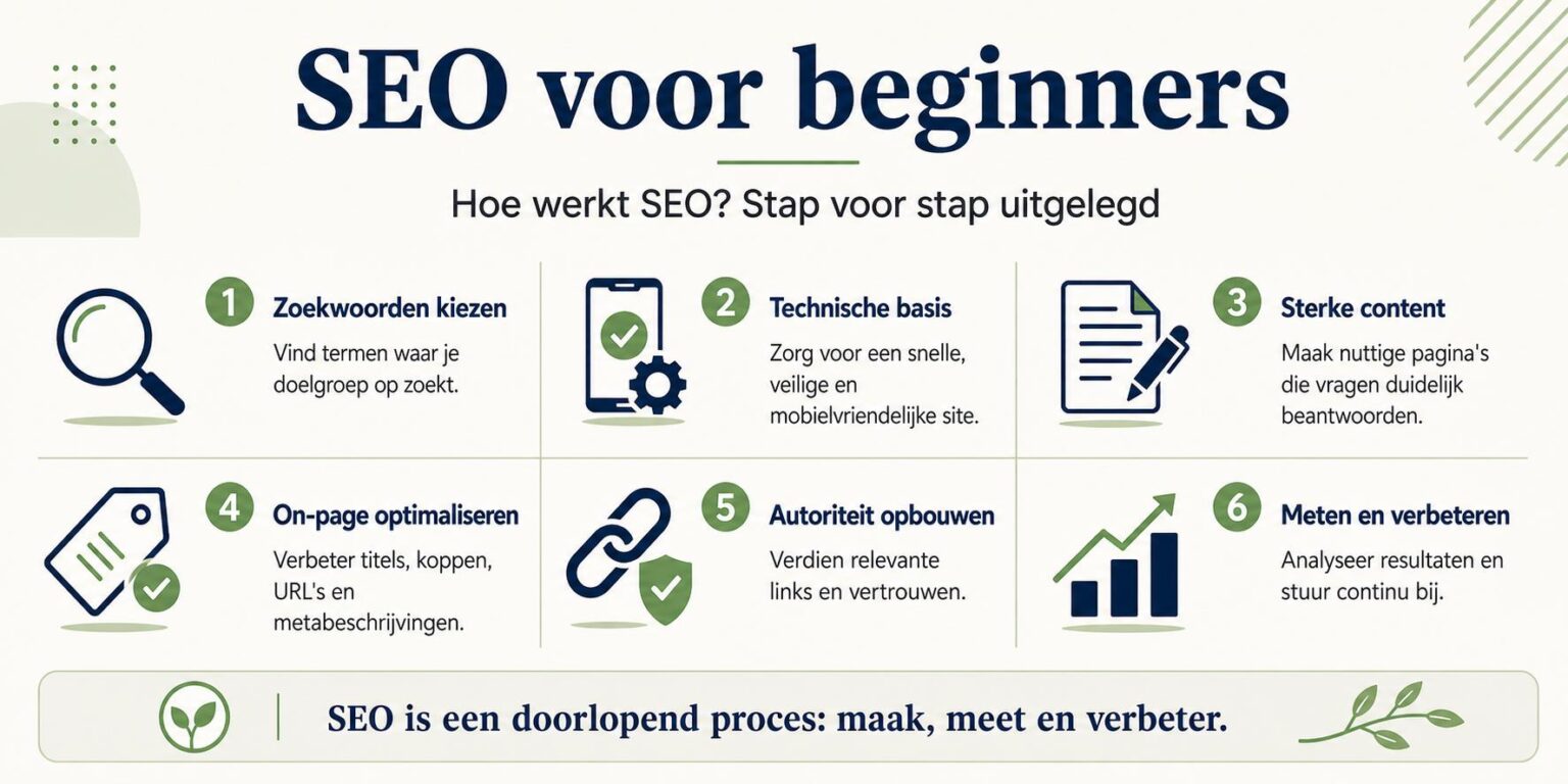 Visuele stap-voor-stap gids hoe SEO voor beginners werkt met praktische tips en optimalisatietechnieken